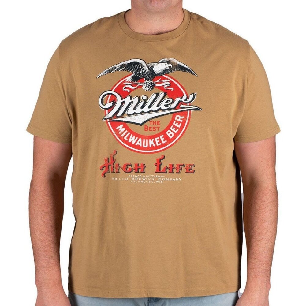 Miller High Life Milwaukee Beer Graphic T-Shirt Brown XXL 100% Cotton